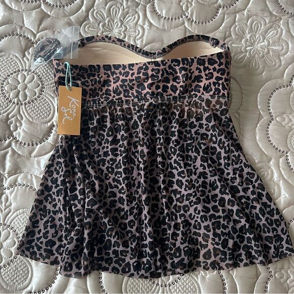 Kona Sol Twist Front Bandeau Flyaway Leopard Print Tankini Swim Top NEW Small - Picture 6 of 8